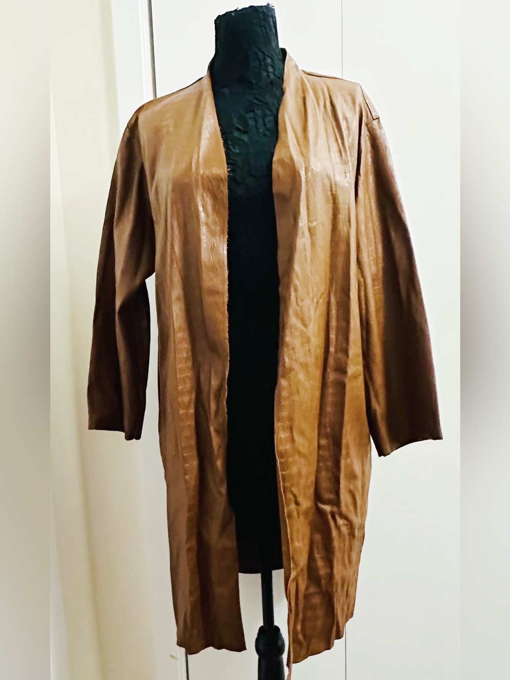 Marc New York Andrew Marc Croc Embossed Faux Leather Jacket Brown Open Front